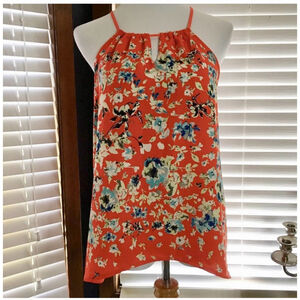 Collective Concepts Floral Halter Tank Top Size M Orange Blue